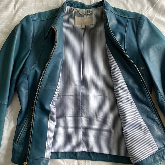 Blue Leather Bomber Leather Jacket Ladies - Picture 2 of 4